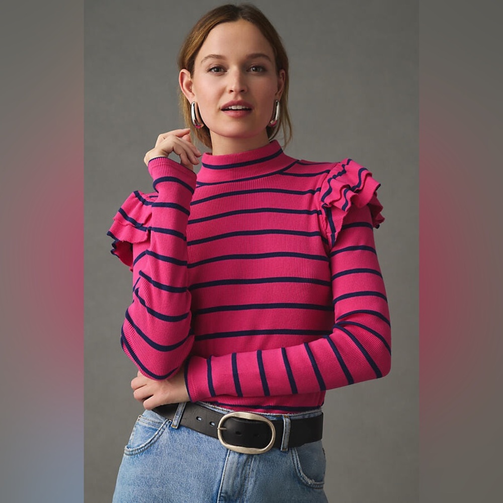 Anthropologie T.La Ruffled Turtleneck Top